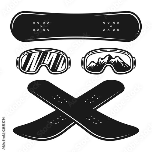 Snowboarding equipment set of vector objects