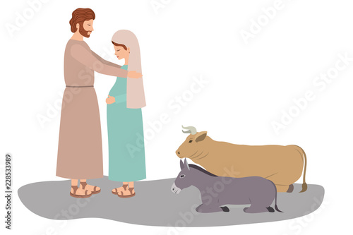 virgin mary and saint joseph with animals