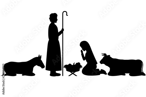 holy family and animals manger silhouettes photo