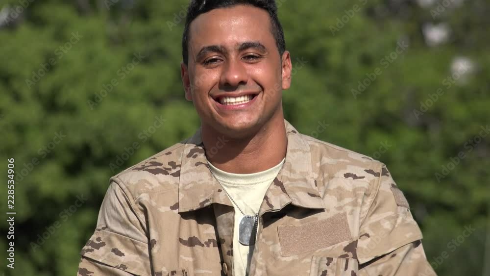 Happy Hispanic Male Soldier