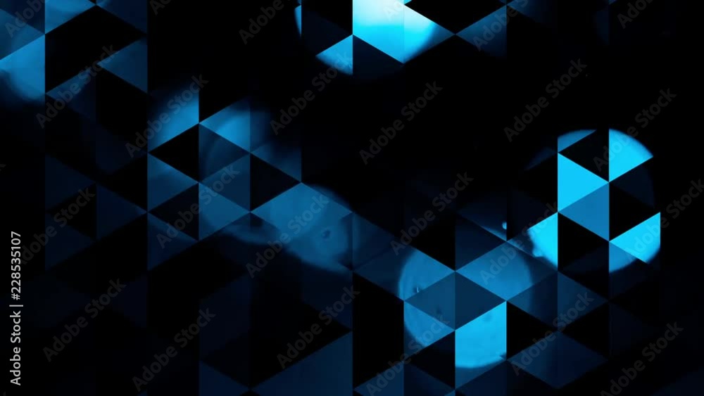 graphic blue animation with triangles and encrusted flashes in bokeh