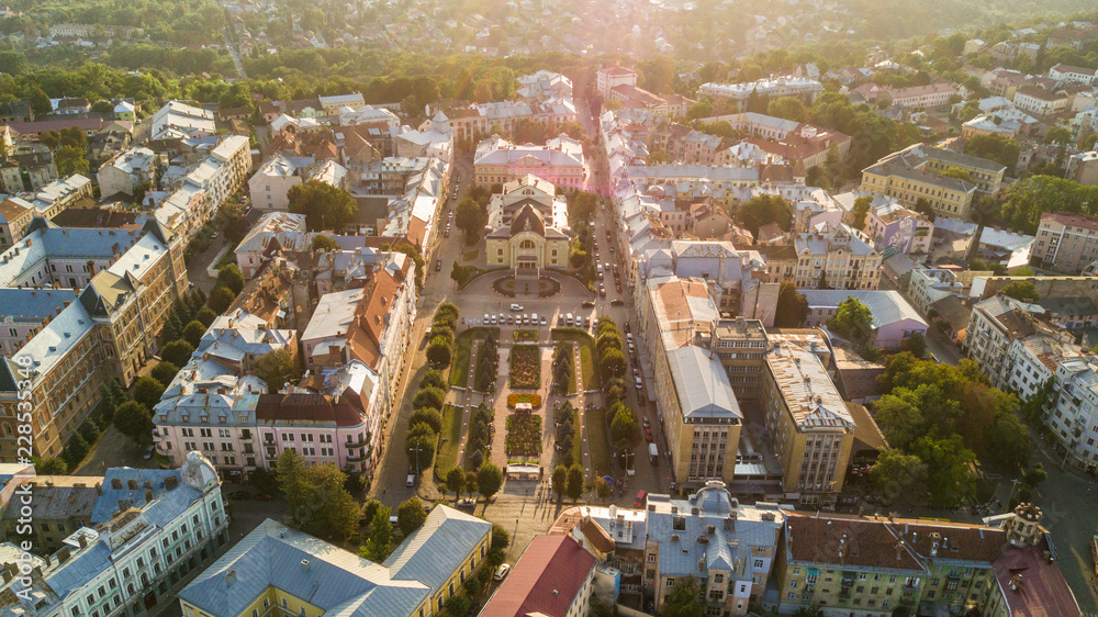 Αυτοκόλλητο Top view of Chernivtsi city from above Western Ukraine