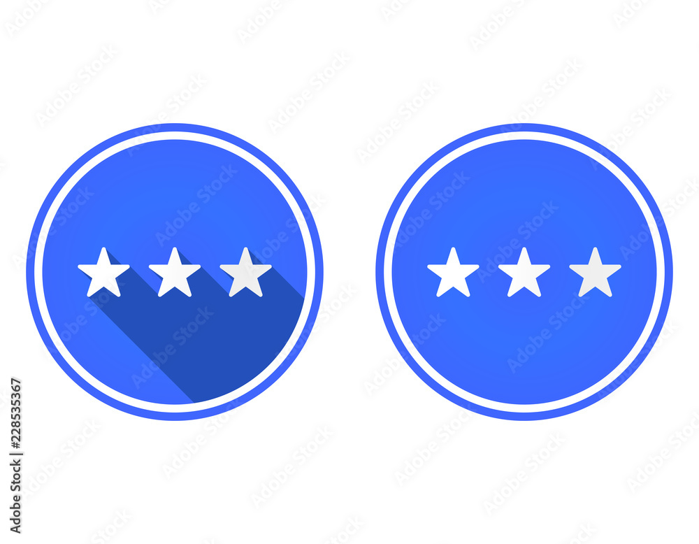 Three stars round flat icon, rating icon isolated on white background Three stars round flat icon, rating icon isolated on white background