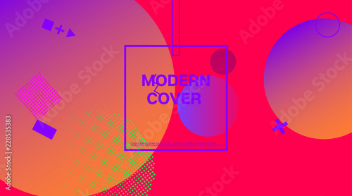 Memphis Minimal Cover Horizontal Vector Template. Neon Gradient Overlay, Small Space Particles Background. Geometric Memphis Design Elements, Horizontal Music Poster. Vintage Elemets Business Design.