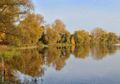 autumn landscape by the lake in the period of golden autumn