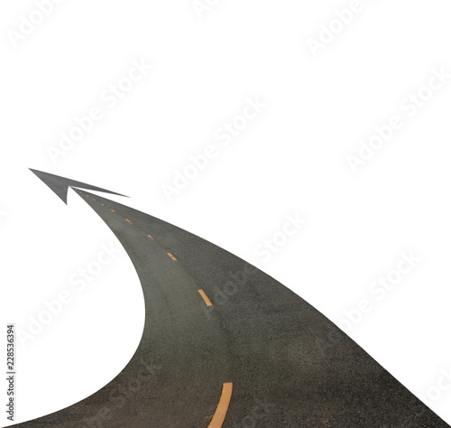 Road going up like arrow isolated on white background with clipping path.