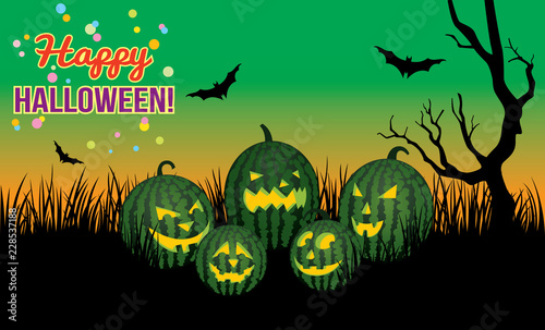 Unexpected halloween watermelons vector cartoon illustration