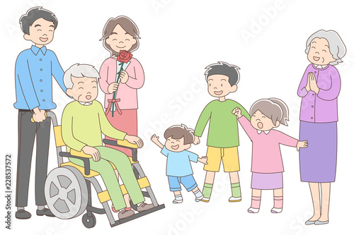 車椅子_おじいちゃんと家族
