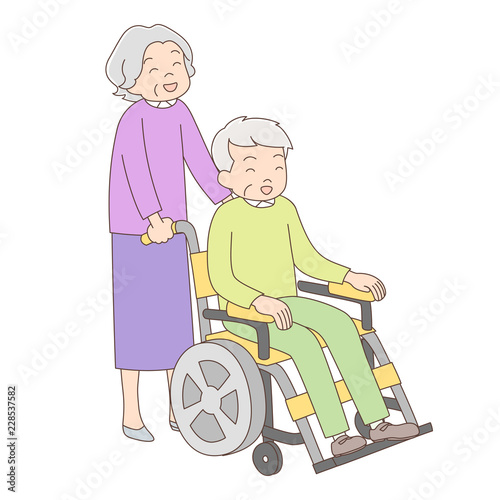 車椅子を押すおばあちゃん_おじいちゃん