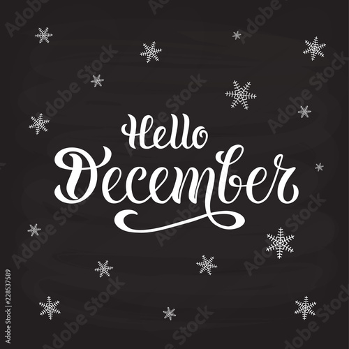 Vector illustration of hello december for typography poster, logotype, flyer, banner, greeting card or postcard.