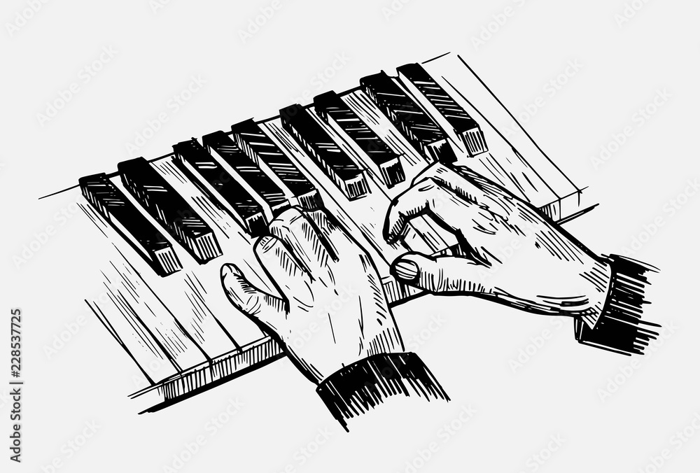 Naklejka premium Sketch of piano keys. Hand drawn illustration converted to vector