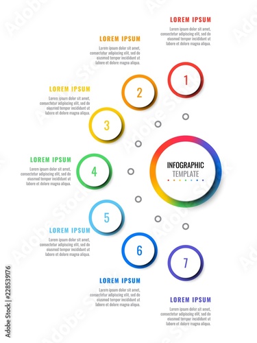 business 3d realistic infographic with seven steps. modern infographic template with round elements for brochure, diagram, workflow, timeline, web design. vector eps10