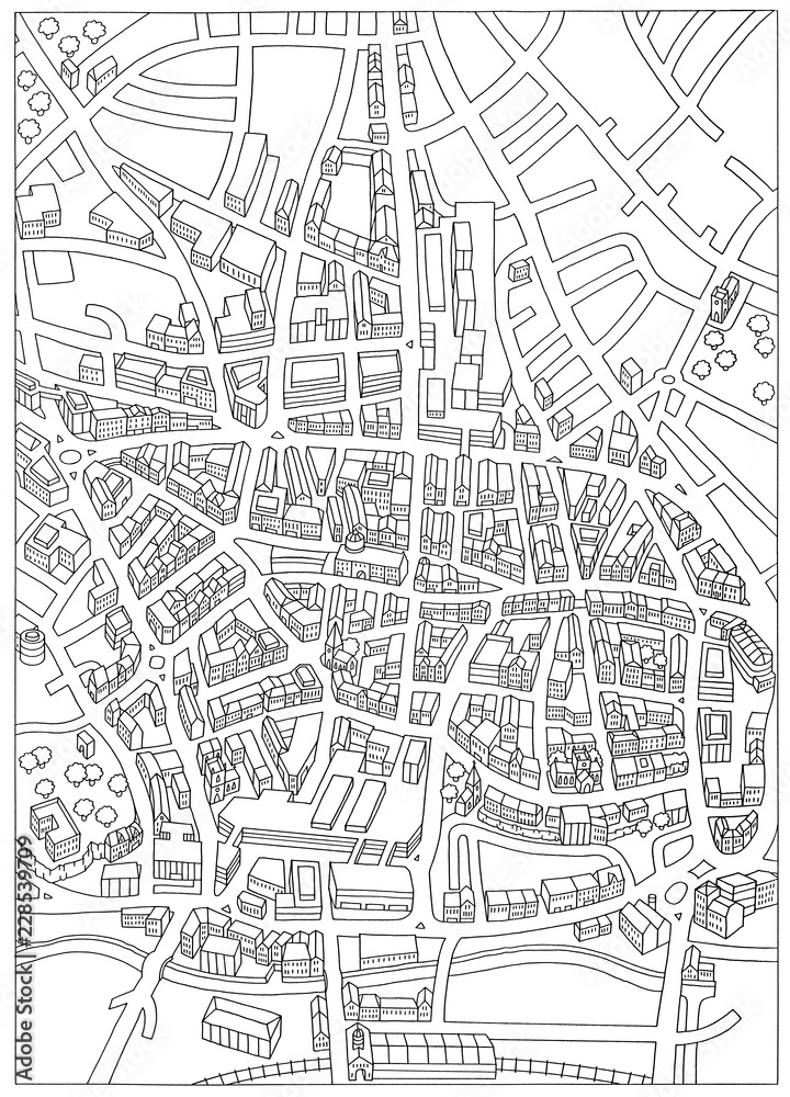 Hand drawn Nottingham street map outline