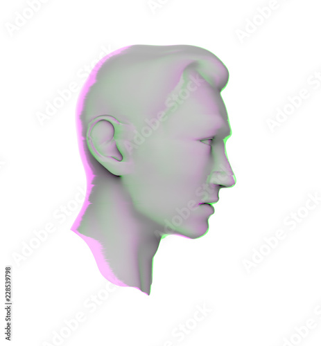 3d portrait of a man with glitch effect. Isolated on white