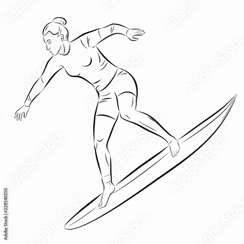 illustration of surfer woman, vector draw