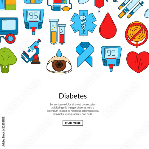 Vector colored diabetes icons background with place for text illustration