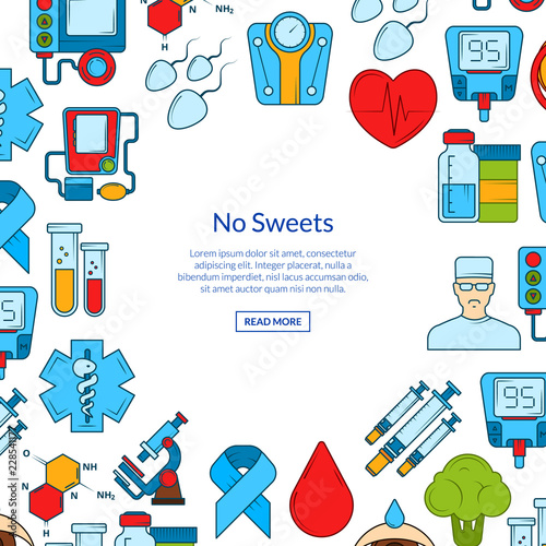 Vector colored diabetes icons background with place for text illustration
