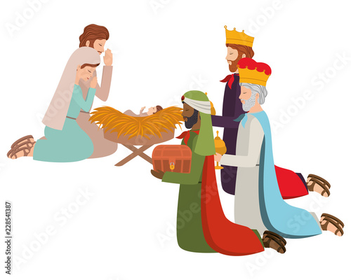 holy family with wise kings and animals