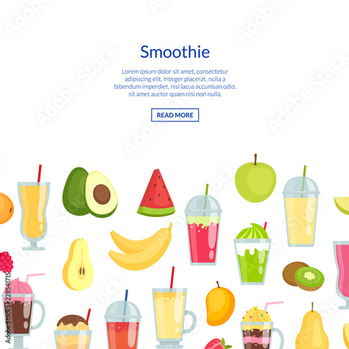 Vector flat smoothie elements background with place for text illustration. Web banner and poster