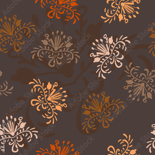 floral ornament of brown colors on a gray color