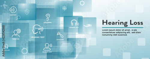 Hearing Aid or loss Web Header Banner with Sound Wave Images Set