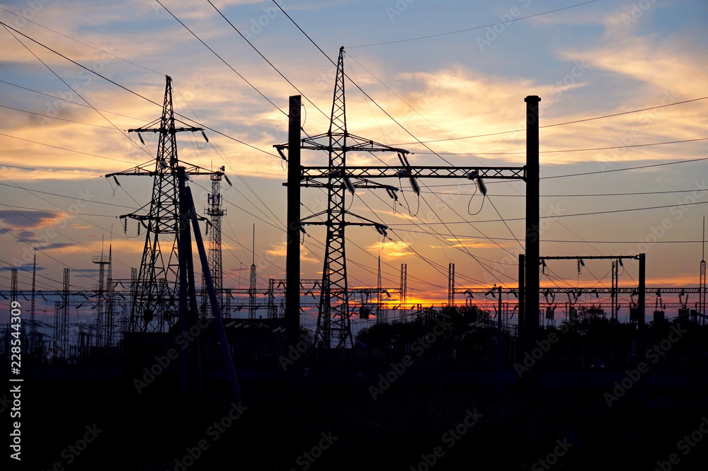 Energy. Supports high electricity against the sunset.