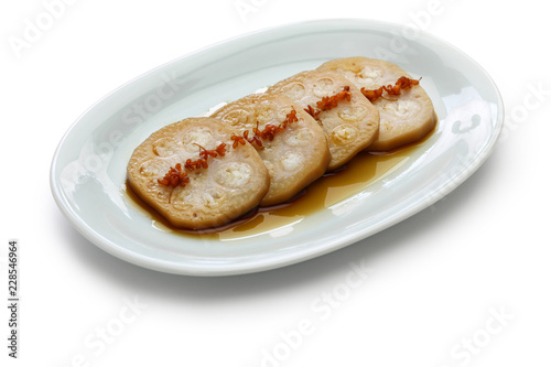 osmanthus flavored, stuffed lotus root with glutinous rice, chinese food
