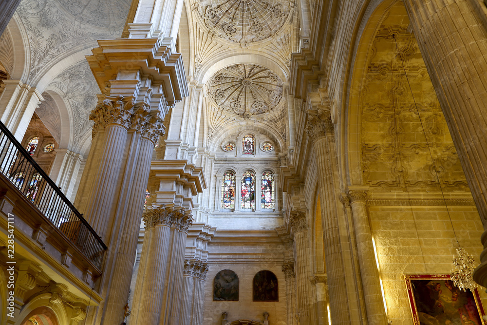 The interior Cathedral of Malaga--is a Renaissance church in the city of Malaga, Andalusia, southern Spain. It was constructed between 1528 and 1782; its interior is also in Renaissance style