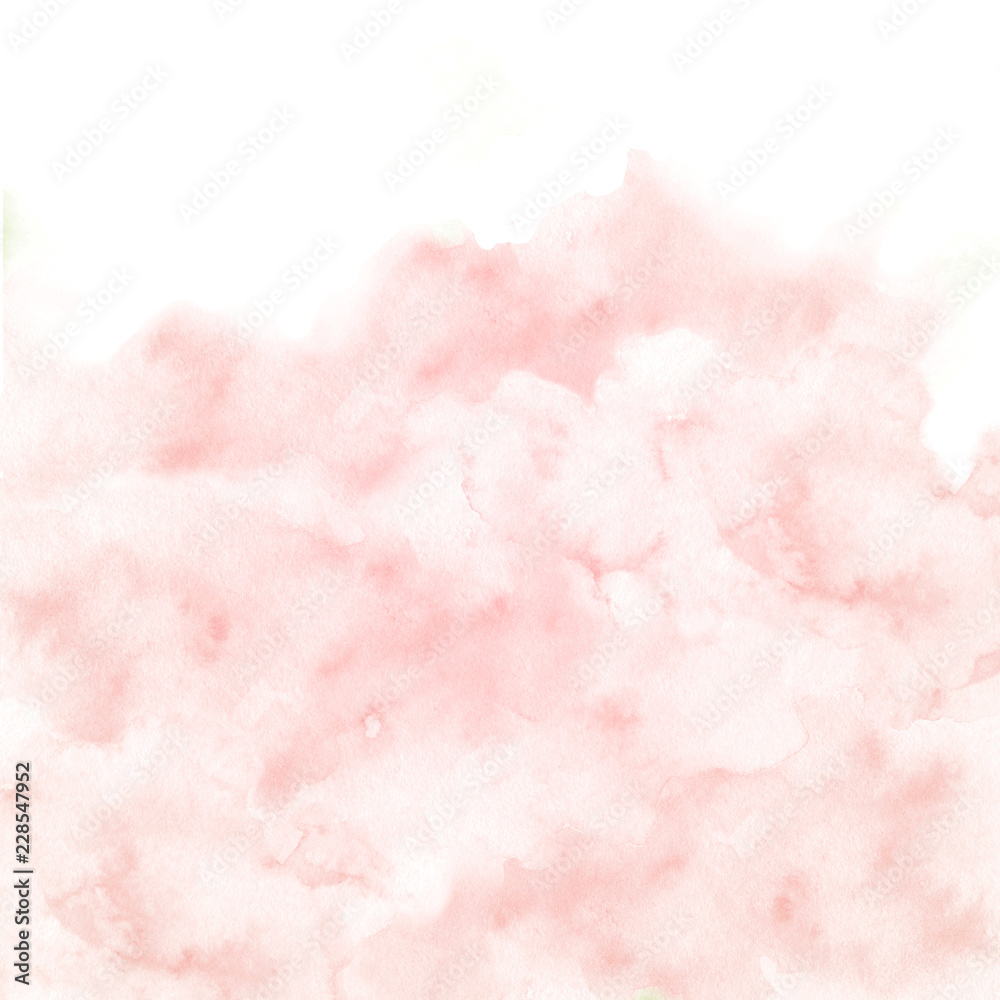 Watercolor pink border texture background. Hand painted wedding invitation backdrop in pastel color.