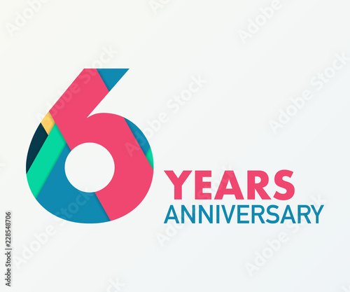 6 years anniversary emblem. Anniversary icon or label. 6 years celebration and congratulation design element. 