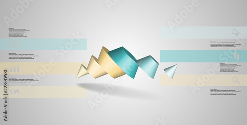 3D illustration infographic template with two spiked cone divided to six parts askew arranged