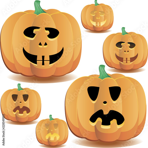 Halloween pumpkins set 14, vector illustration