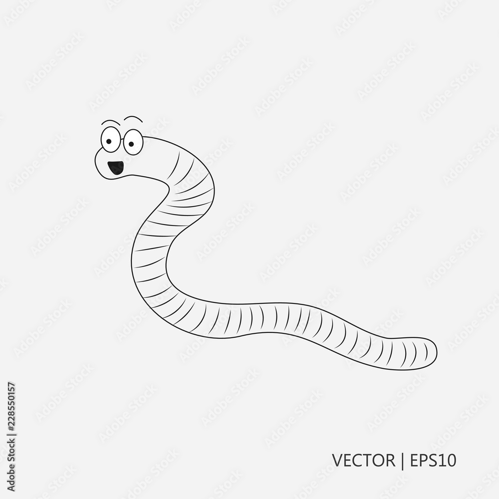 Vector illustration. Happy worm: cartoon. An earthworm. Sketch. Drawing for  children. Flat icon Stock Vector | Adobe Stock