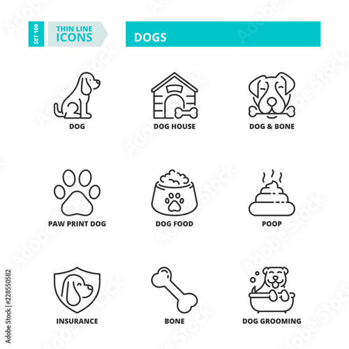 Thin line icons. Pets, dogs