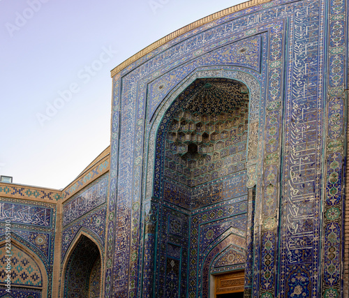 Islamic mosaic tiles on mausoleum at the Shah-i-Zinda Ensemble, Samarkand, Uzbekistan