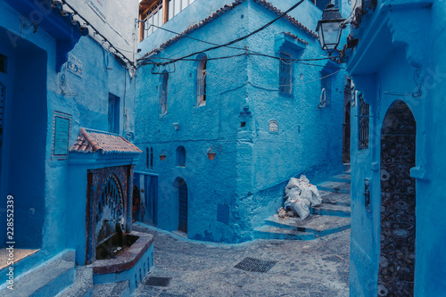 Close-up of a traditional moroccan architectural street in Chefchaouen, Morocco, Africa © Pavel Kašák