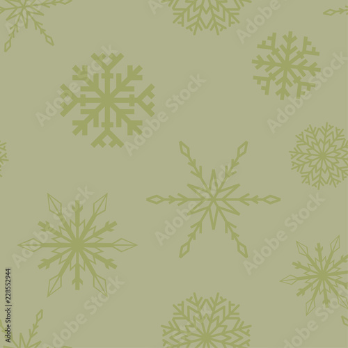 Snowflakes. Seamless pattern. Olive green winter ornament