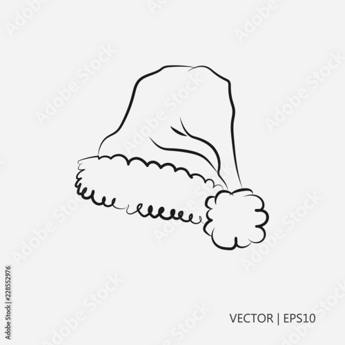 Vector illustration. Santa Clause hat. Winter hat with a pompon. Sketch. Drawing for children. Flat icon