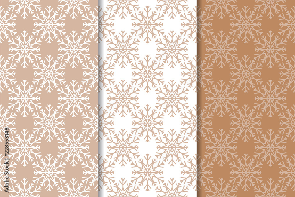Snowflakes. Seamless patterns. Set of beige winter ornaments Snowflakes. Seamless patterns. Set of beige winter ornaments