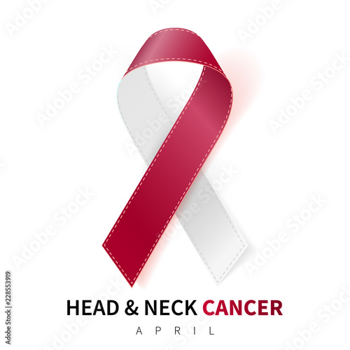 Head and Neck Cancer Awareness Month. Realistic Burgundy Ivory ribbon symbol. Medical Design. Vector illustration