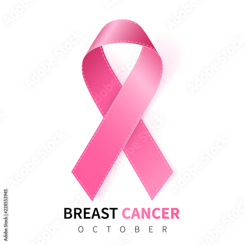 October breast cancer awareness month in. Realistic pink ribbon symbol. Medical Design. Vector illustration