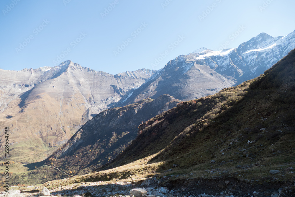 autumn hike to grosses Wiesbachhorn in glocknergruppe  hohe tauern in austria