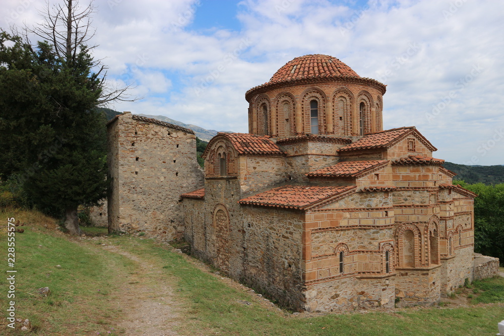 Old greek monastery in medieval abandoned town Mystras, Peloponnese, Greece
