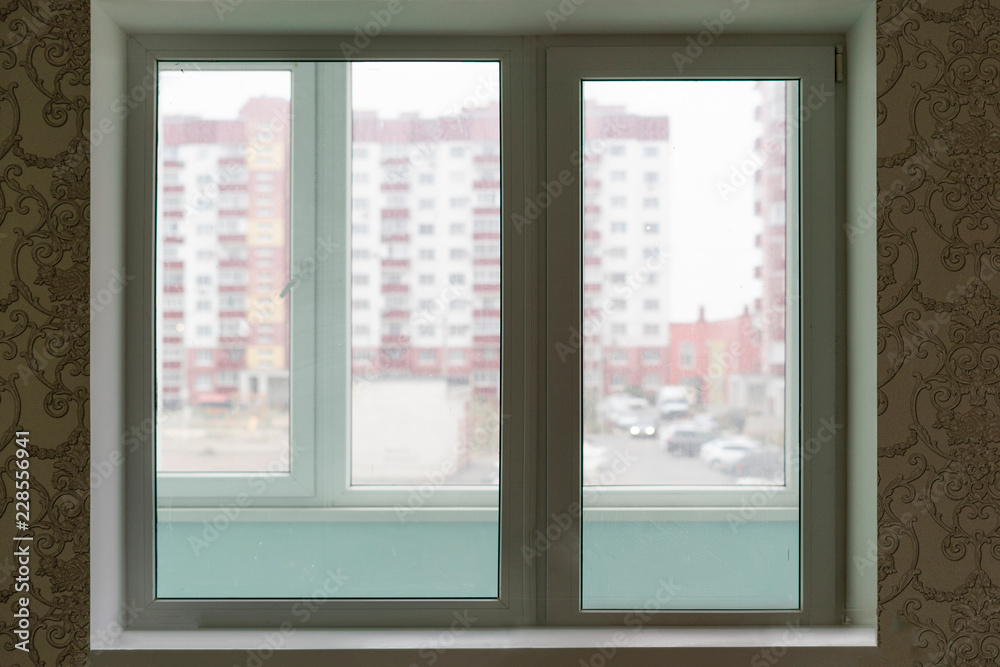 Fototapeta premium isolated white double or triple plastic window isolated at home room f