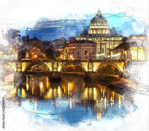 Photography Illustration of Saint Peter Basilica in Rome