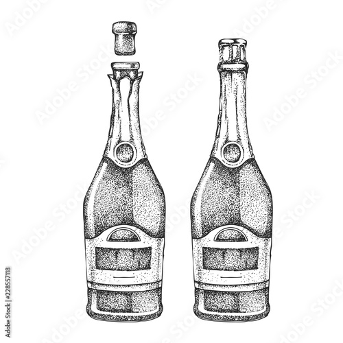 Vector illustration of hand drawing two champagne bottles