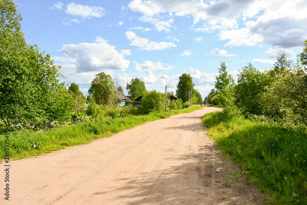 The usual rural, sandy road on a summer day.