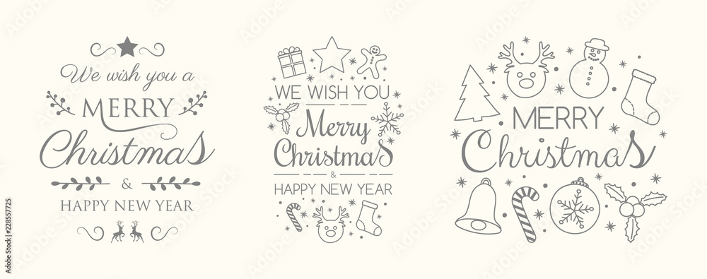 Christmas collection of decorative elements and wishes. Vector.