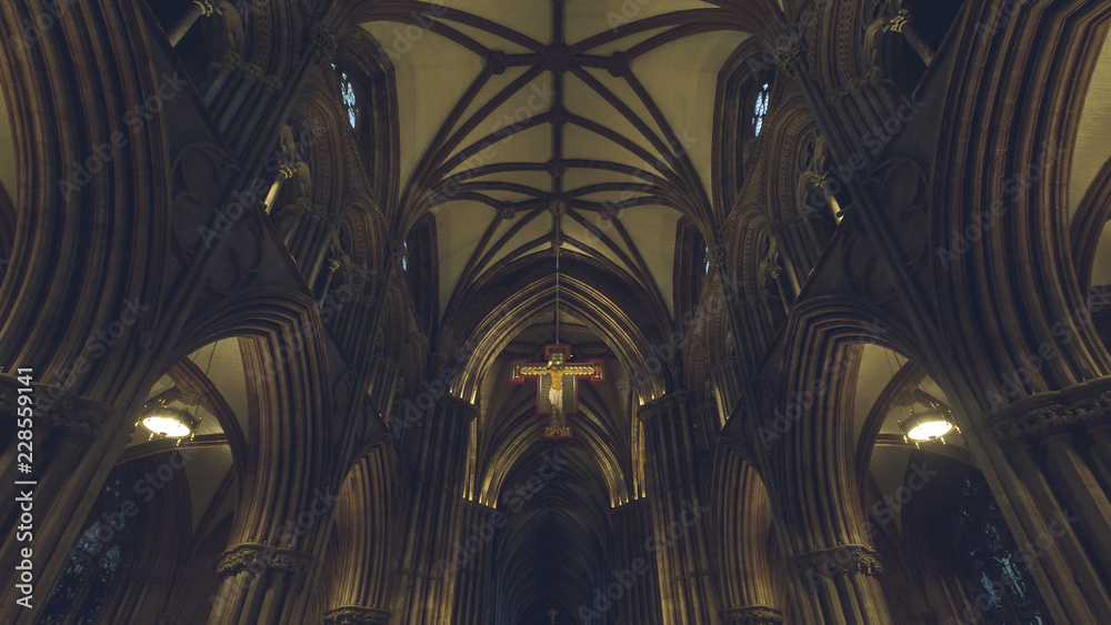 Interiors of Lichfield Cathedral - Icon - Cross hanging from ceiling