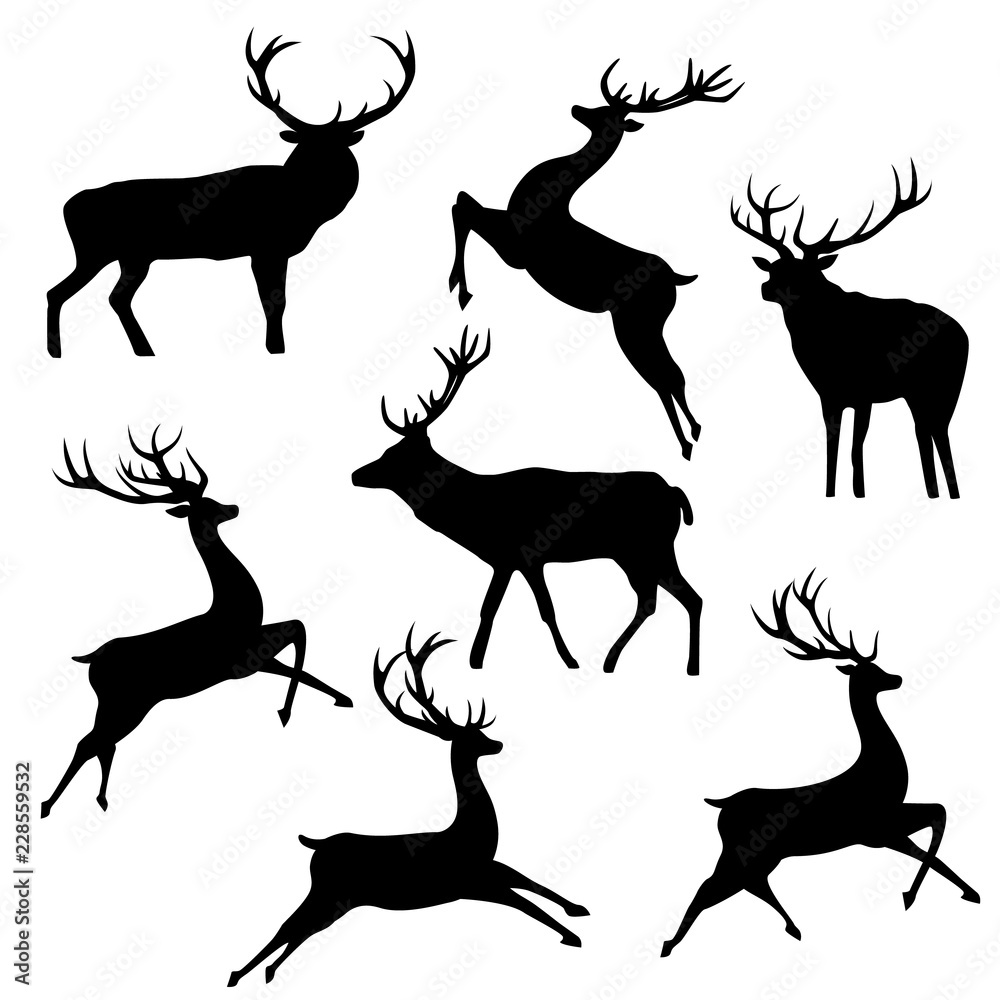 Set of deers vector silhouette